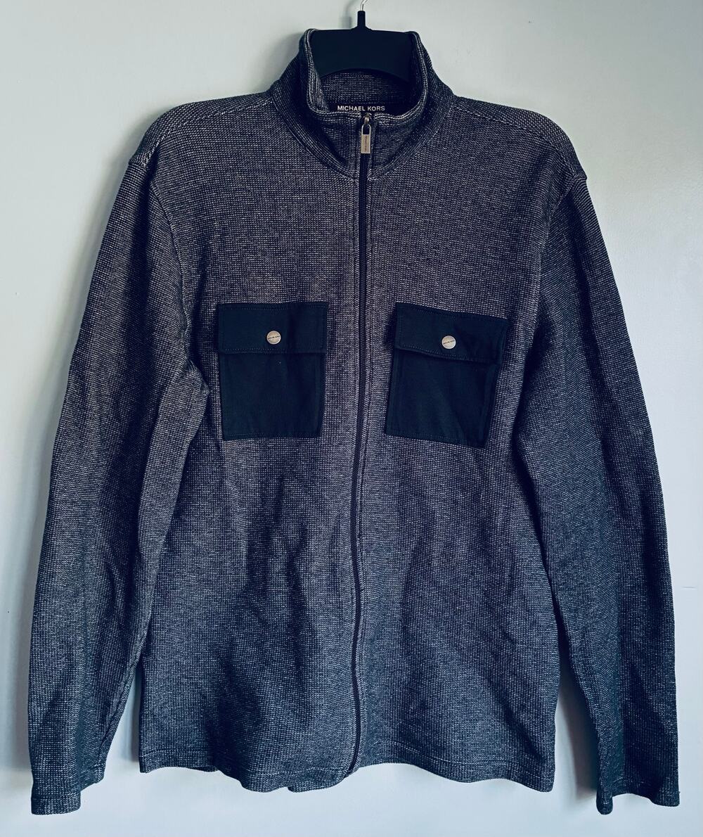 Michael Kors Zip Up Sweater Jacket Cotton Men's Medium Blue Pockets
